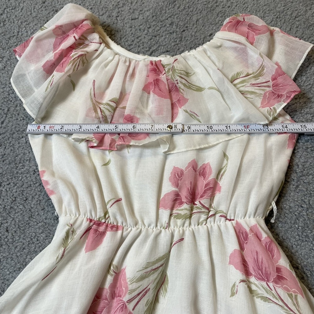 Vtg Miss Nannette Girl's Tiered Dress Sz 10 White Pink Floral Ruffles USA Party - Picture 6 of 10